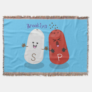 Cute kawaii salt and pepper shakers cartoon throw blanket