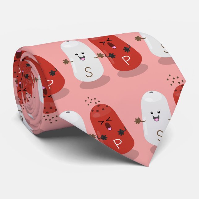 Cute kawaii salt and pepper shakers cartoon tie (Rolled)