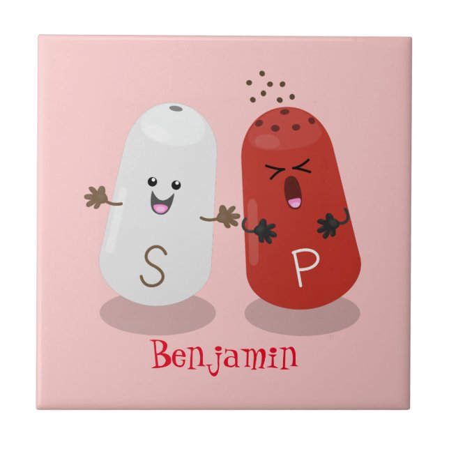 Cute kawaii salt and pepper shakers cartoon tile (Front)