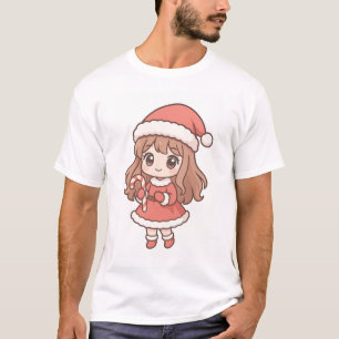 Cute Kawaii Santa Girl with Candy Cane – Adorable T-Shirt