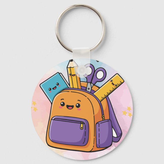 Cute Kawaii School Backpack and Supplies.  Keychain (Front)