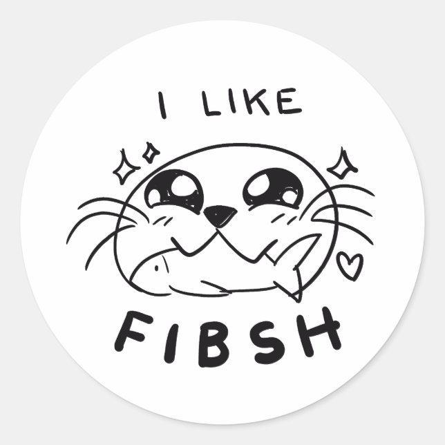 Cute Kawaii Seal Eating Fish Sticker (Front)