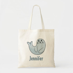 Cute kawaii seal emoji style tote bag