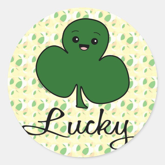 Cute Kawaii Shamrock Classic Round Sticker (Front)