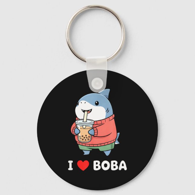 Cute Kawaii Shark Boba Tea Funny Bubble Tea Lover  Keychain (Front)