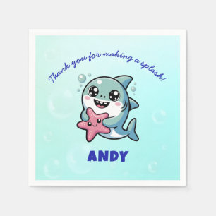 Cute Kawaii Shark Personalized Baby Shower Napkin