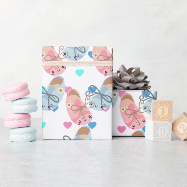 Cute Kawaii shoes Gender reveal party wrap Wrapping Paper (Baby Shower)