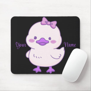 Cute Kawaii Sitting Duck Purple Bow Custom Mouse Pad