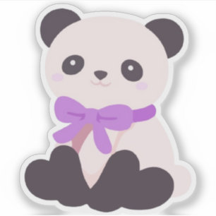 Cute Kawaii Sitting Panda Bear Purple Bow Vinyl