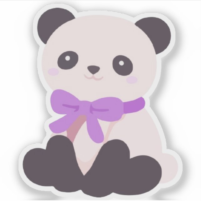 Cute Kawaii Sitting Panda Bear Purple Bow Vinyl (Front)