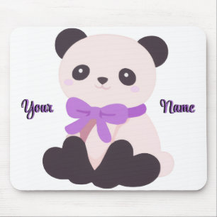Cute Kawaii Sitting Panda Purple Bow Custom  Mouse Pad