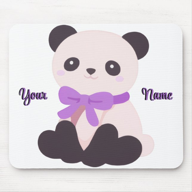 Cute Kawaii Sitting Panda Purple Bow Custom  Mouse Pad (Front)