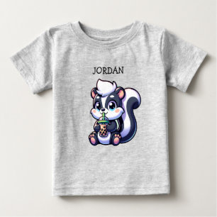 Cute Kawaii Skunk with Bubble Tea Personalized Baby T-Shirt