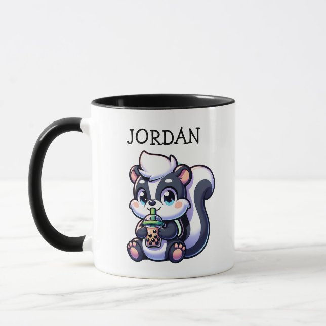 Cute Kawaii Skunk with Bubble Tea Personalized Mug (Left)