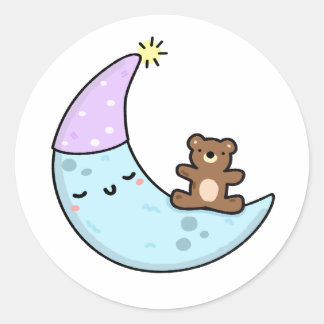 Cute Kawaii Sleepy Moon Classic Round Sticker