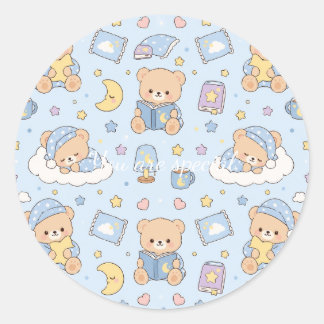 Cute Kawaii Sleepy Teddy Bear Pattern | Pastel Bed Classic Round Sticker