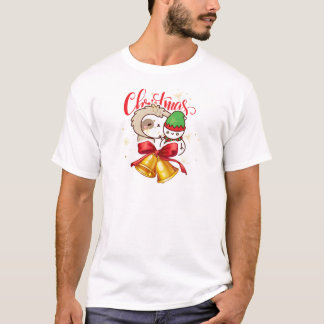 Cute Kawaii Sloth & Snowman Christmas Holiday T-Shirt