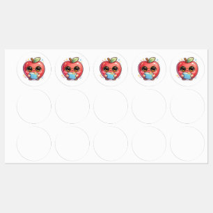 Cute Kawaii Smart Apple with Glasses Holding Book 