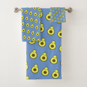 Cute Kawaii Smiling Avocado Pattern Bath Towel Set