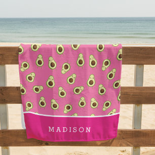 Cute Kawaii Smiling Avocado Pattern Personalized Beach Towel