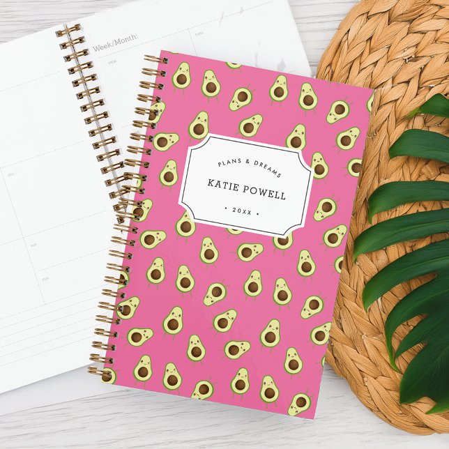 Cute Kawaii Smiling Avocado Pattern Personalized Planner (Creator Uploaded)