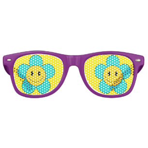 Cute Kawaii Smiling Emoji Flowers Decora Kei Retro Sunglasses