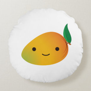 Cute Kawaii Smiling Mango Round Pillow