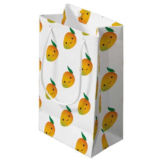 Cute Kawaii Smiling Mango Small Gift Bag (Front Angled)