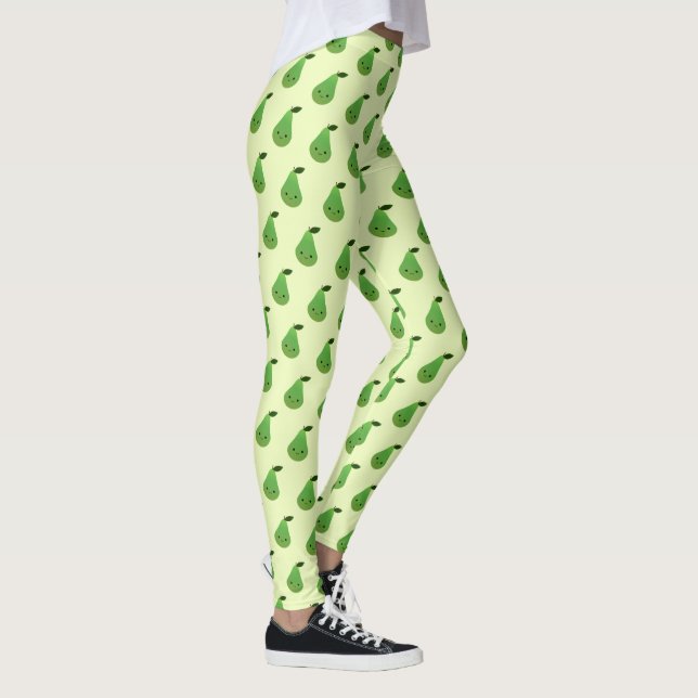 Cute Kawaii Smiling Pear Pattern Leggings (Right)