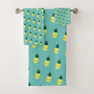 Cute Kawaii Smiling Pineapple Pattern Bath Towel Set