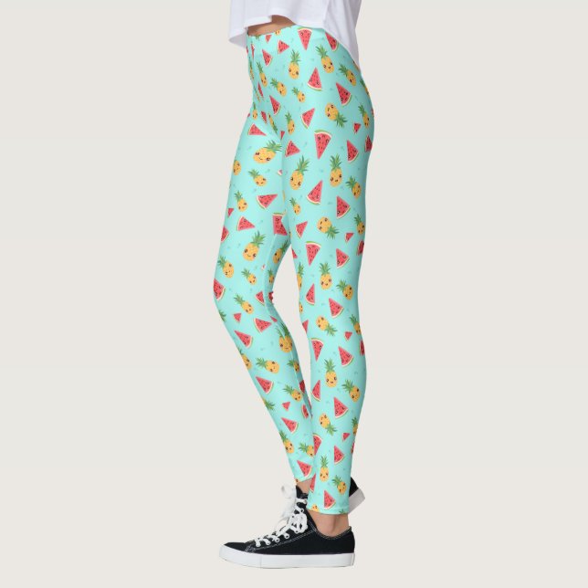 Cute Kawaii Smiling Pineapple & Watermelon Pattern Leggings (Left)