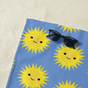 Cute Kawaii  Smiling Sun Pattern Beach Towel