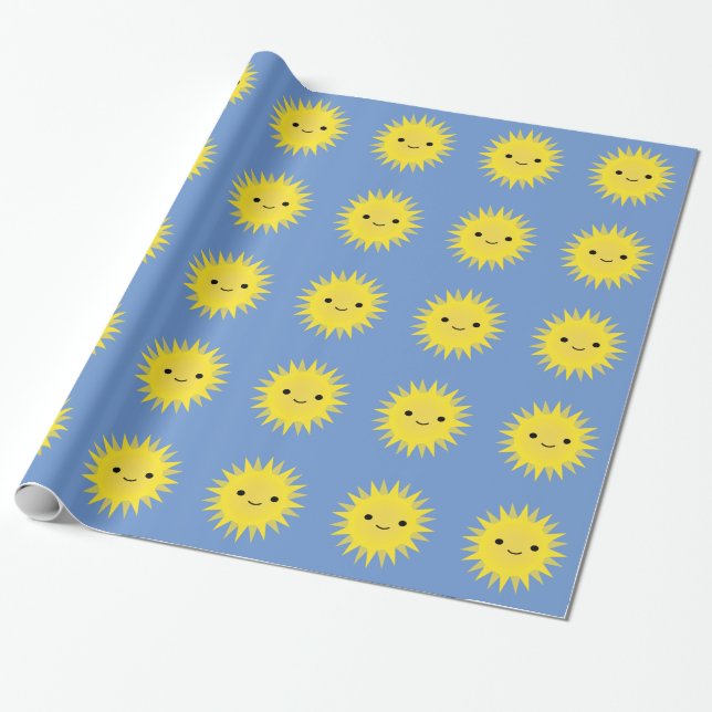 Cute Kawaii Smiling Sun Wrapping Paper (Unrolled)