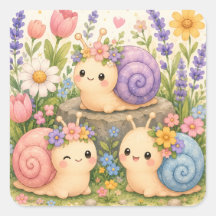 Cute kawaii snails with flowers