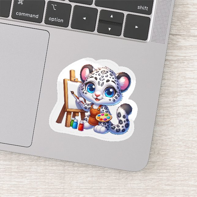 Cute Kawaii Snow Leopard Artist Stickers Painting (Detail)