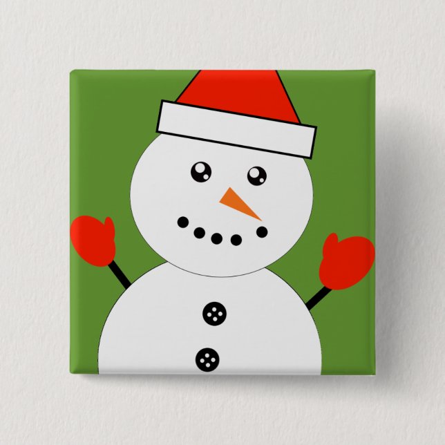 Cute Kawaii Snowman 2 Inch Square Button (Front)