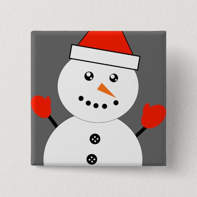 Cute Kawaii Snowman 2 Inch Square Button (Front)