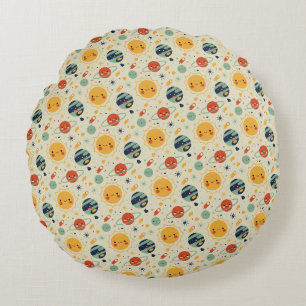 Cute Kawaii Solar System Planets Pattern Round Pillow
