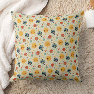 Cute Kawaii Solar System Planets Pattern Throw Pillow