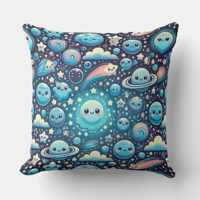 Cute Kawaii Space Pattern Throw Pillow (Front)