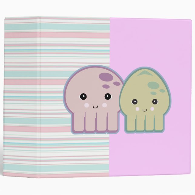 Cute Kawaii Squid and Octopus Striped Notebook Binder (Front/Spine)