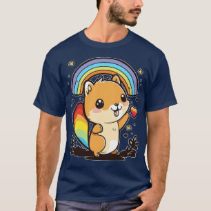 Cute Kawaii Squirrel Playing Under a Rainbow Colou T-Shirt