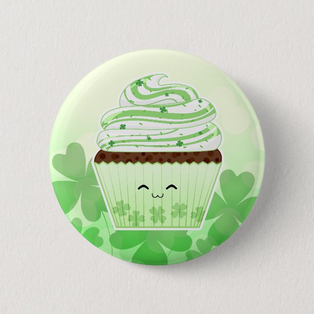 Cute kawaii St Patricks day cupcake 2 Inch Round Button (Front)
