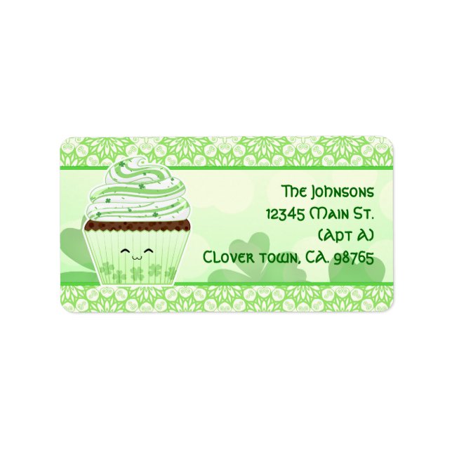 Cute kawaii St Patricks day cupcake Label (Front)