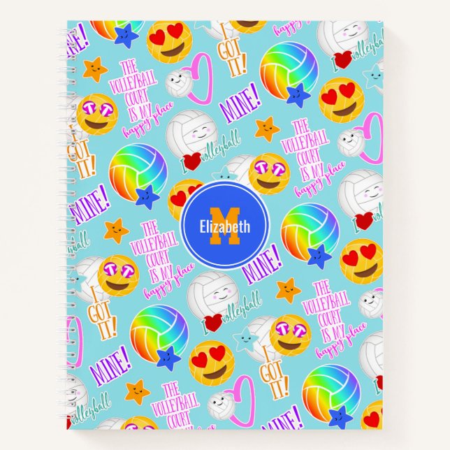 cute kawaii stickers pattern I love volleyball Notebook (Front)