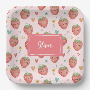 Cute Kawaii Strawberries Paper Plate