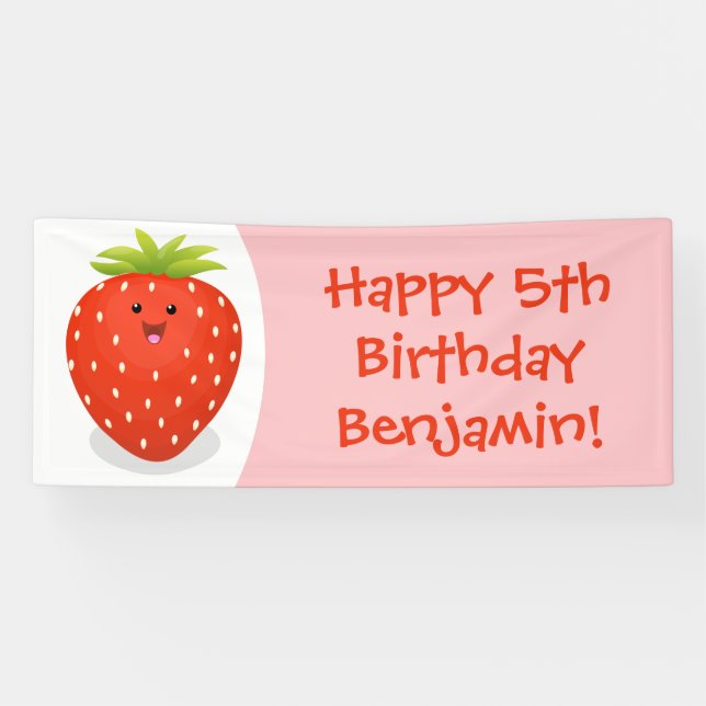 Cute kawaii strawberry cartoon illustration banner (Horizontal)