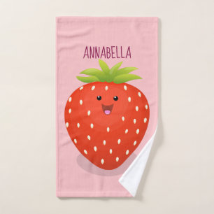 Cute kawaii strawberry cartoon illustration bath towel set