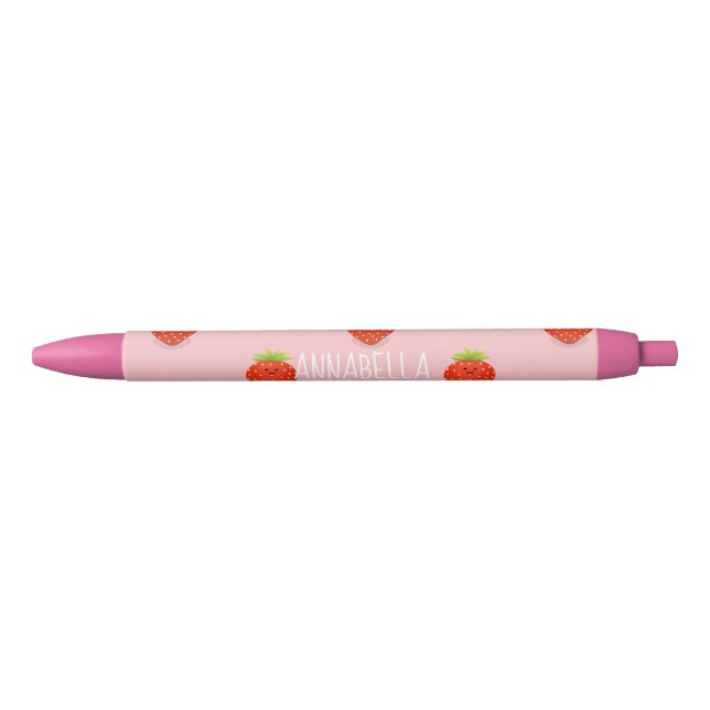 Cute kawaii strawberry cartoon illustration black ink pen (Front)