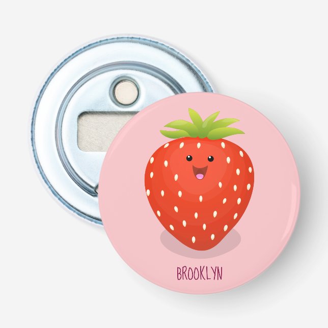 Cute kawaii strawberry cartoon illustration bottle opener (Front)